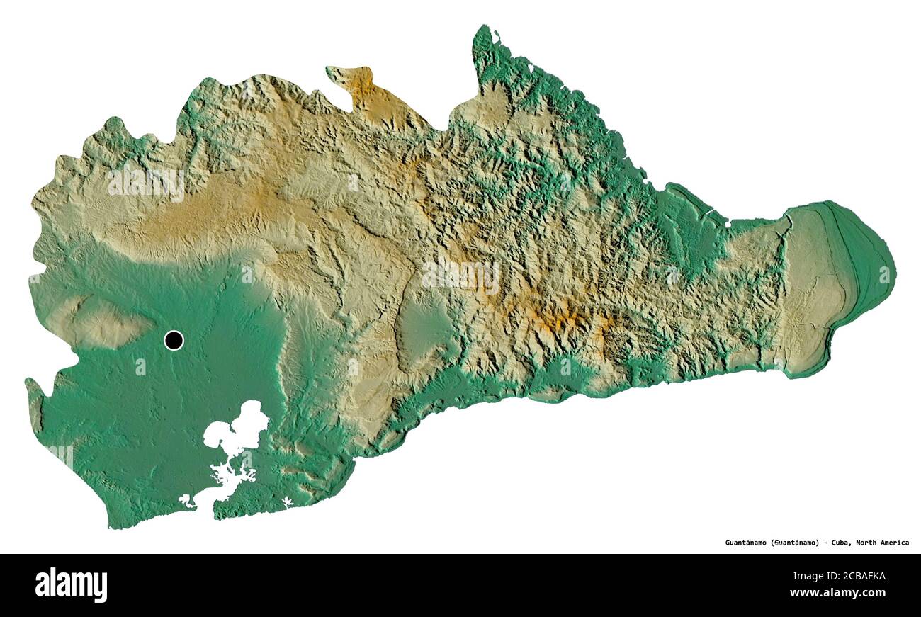 forma de guantanamo provincia de cuba con su capital aislada sobre fondo blanco mapa topografico de relieve renderizado en 3d 2cbafka